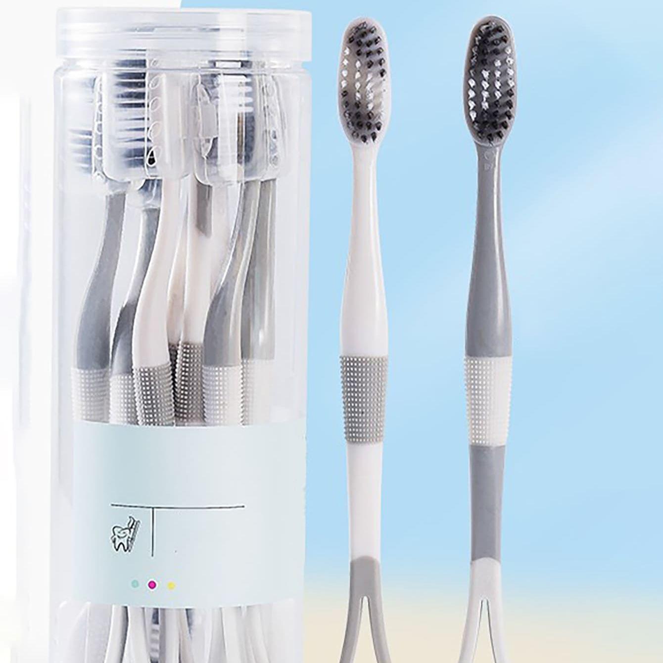 

8pcs - Clean Adult Soft Fur Couple Cover Double Head Toothbrush with Tongue Coating сірий колір