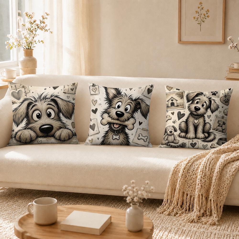 Cute Dog-Patterned Pillow Case Breathable Organic Short Plush Cushion Covers Machine Washable Wrinkle-Resistant Soft Durable