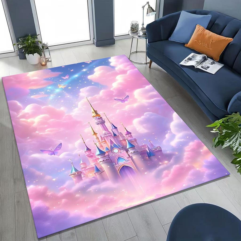 Enchanted Fairytale Princess Castle Gothic Castle Cartoon Rug for Bedroom Living Room Sofa Home Doormat Decor, Kids Non-slip Mat