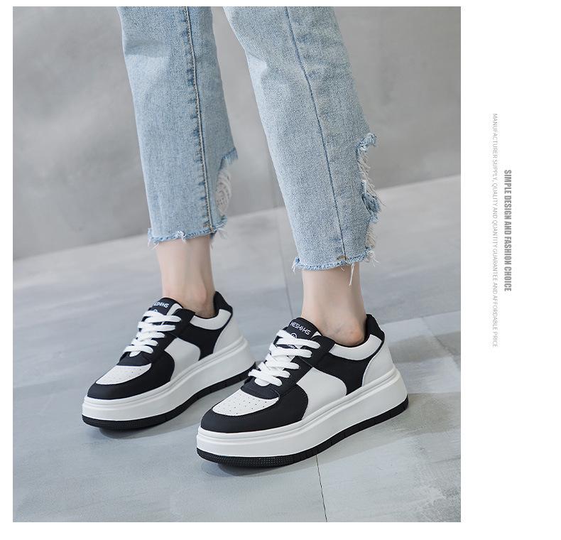 2023 Damen Weiße Rindsleder-Sneaker: Dicke Sohle, modisch, bequeme Schnürung für vielseitige Freizeit-, Sport- und Skate-Aktivitäten.