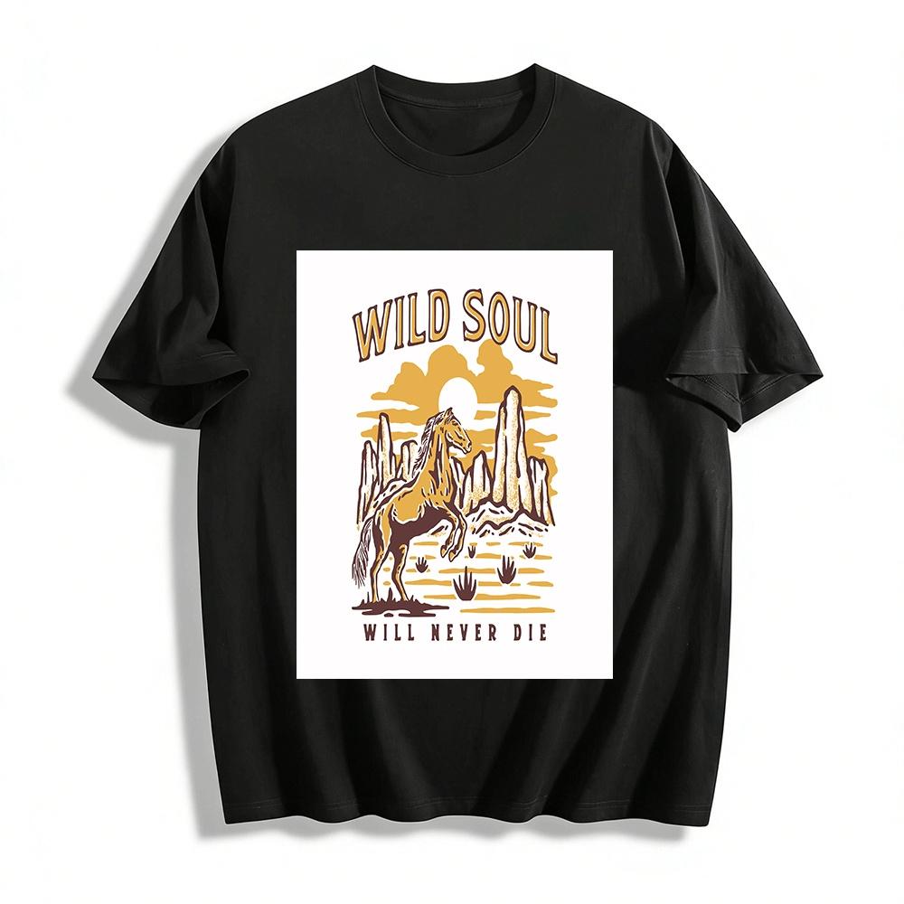 

Wild Soul Never Die Western Wild Horse Graphic Tee Pure cotton T-shirt XXS