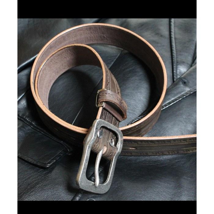 [Tochigi Leather] Belt Men's Genuine Leather Cowhide Nubuck Leather Floral Pattern 3 Colors Free Size Dark Brown