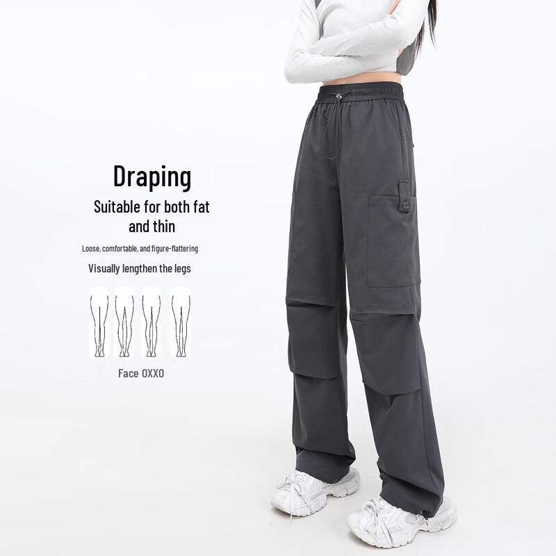 Handu Yishe Women's Convertible High-Waist Loose Cargo Wide-Leg Pants