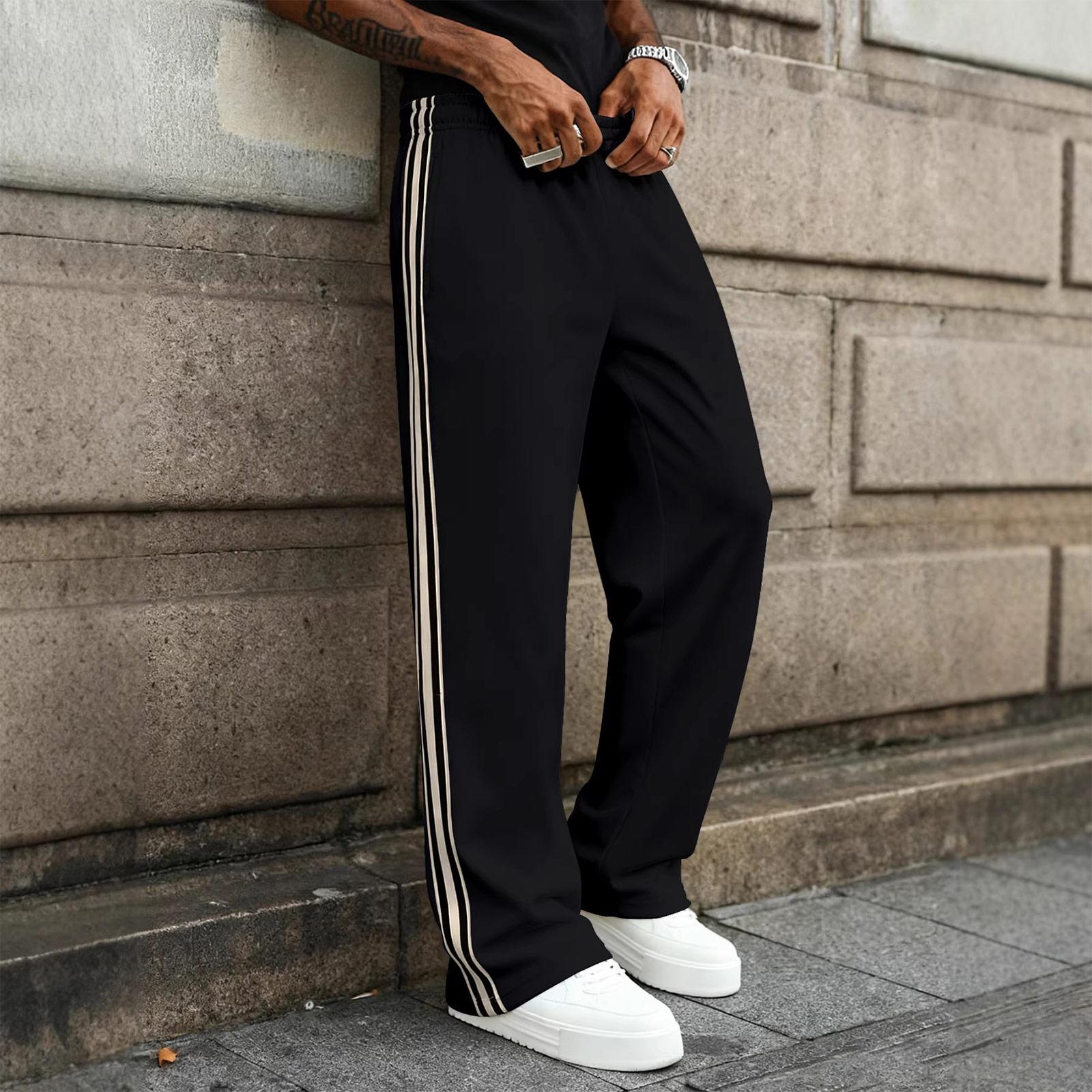 Мужские полосатые повседневные брюки на шнурке Мужские прямые длинные брюки L чёрный