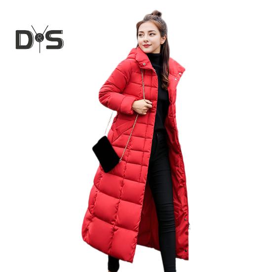 Winter Women Cotton Jacket Detachable Hood Neck Protection Long Sleeves Pockets Knee Length Zipper Closure Padded Coat Solid Color Windproof Outwear