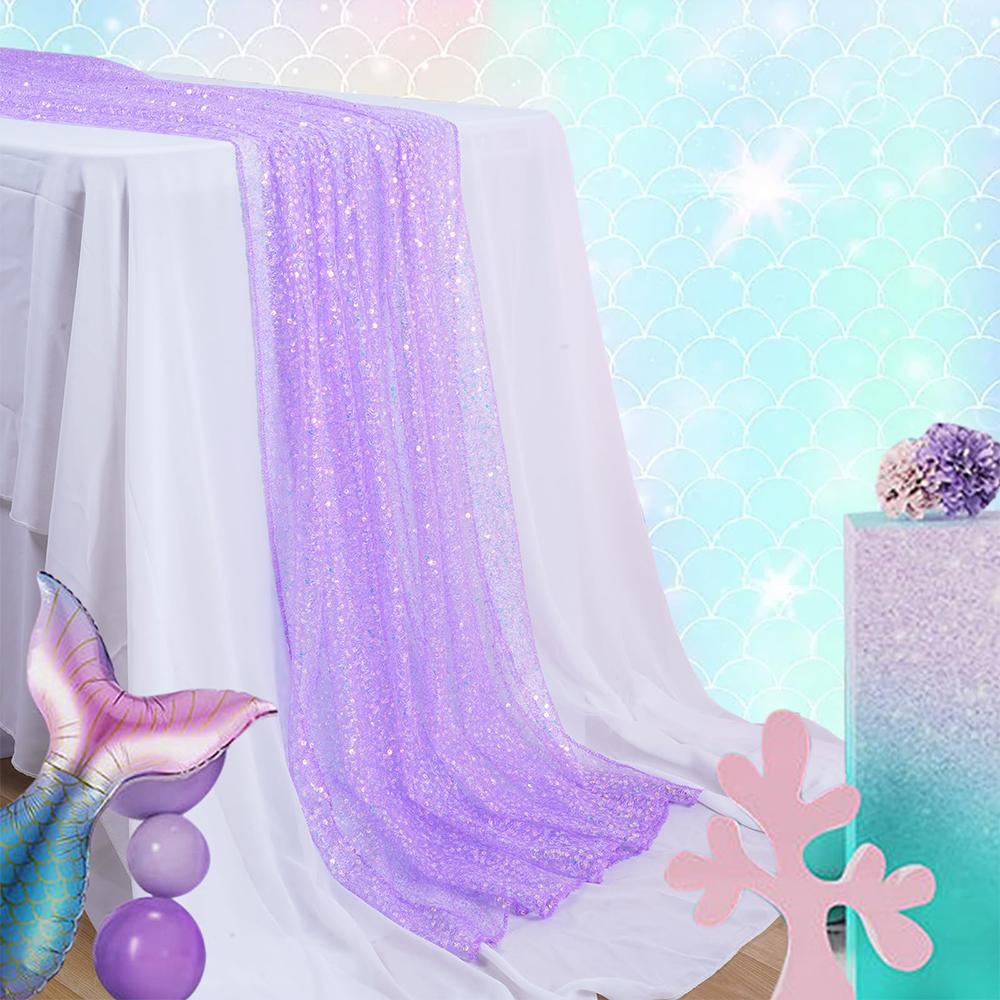Mermaid Table Runner Iridescent Sequin Glitter Table Runner Lavender Mermaid Themed Party Supplies Wedding Birthday Party Decor 1 piece&30x120cm