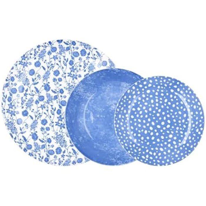 Service de table - BIDASOA - 18 pièces - Porcelaine - 6 assiettes plates - 3 motifs différents