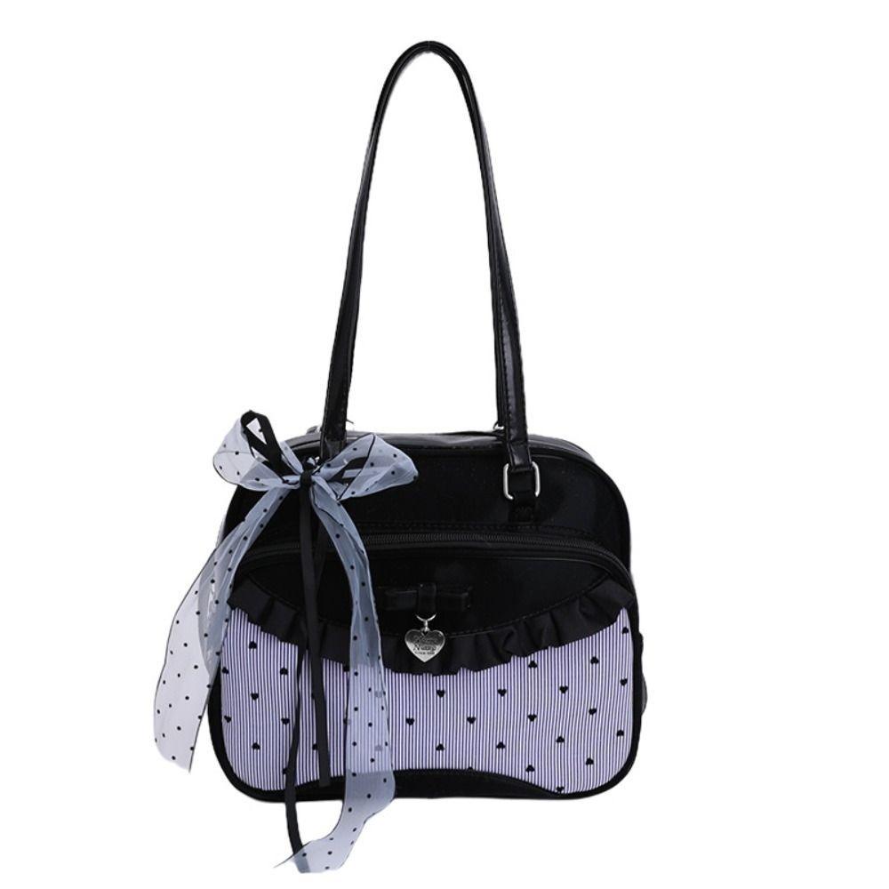 

Korean Style Boston Shoulder Bag Lace Ribbon Women Handbags Fashion Bow Ribbon Bowling Bag School чёрный