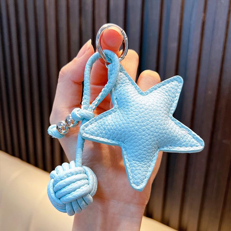 Star Charm Faux Leather Keychain for Bags & Car Keys - Autumn/Winter Design
