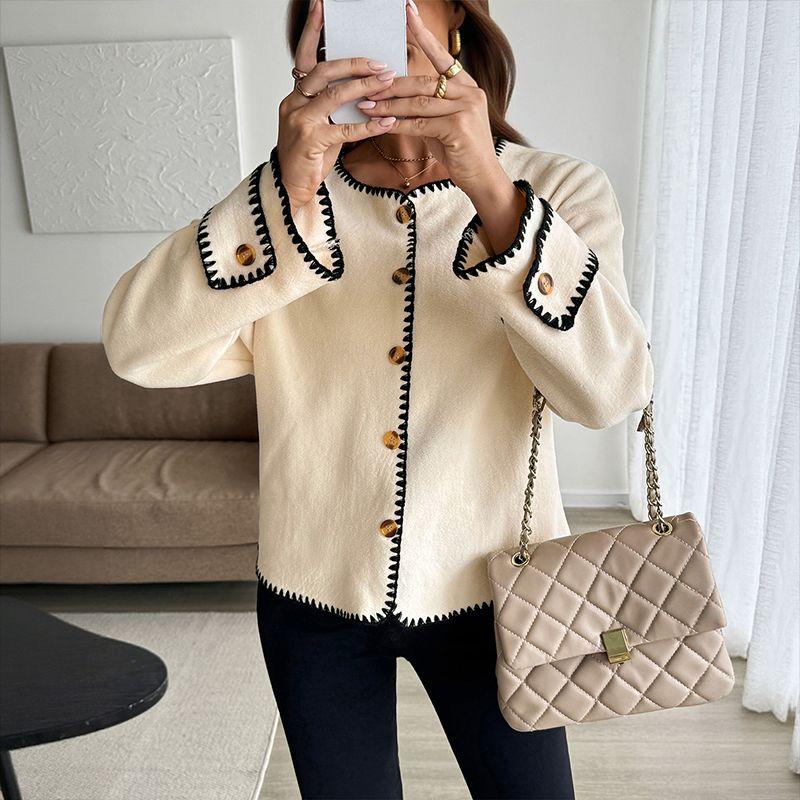 

Autumn Women Coat Casual Ladies Tops Cardigan European and American Loose Polar Fleece Women s Coat Apricot color XL