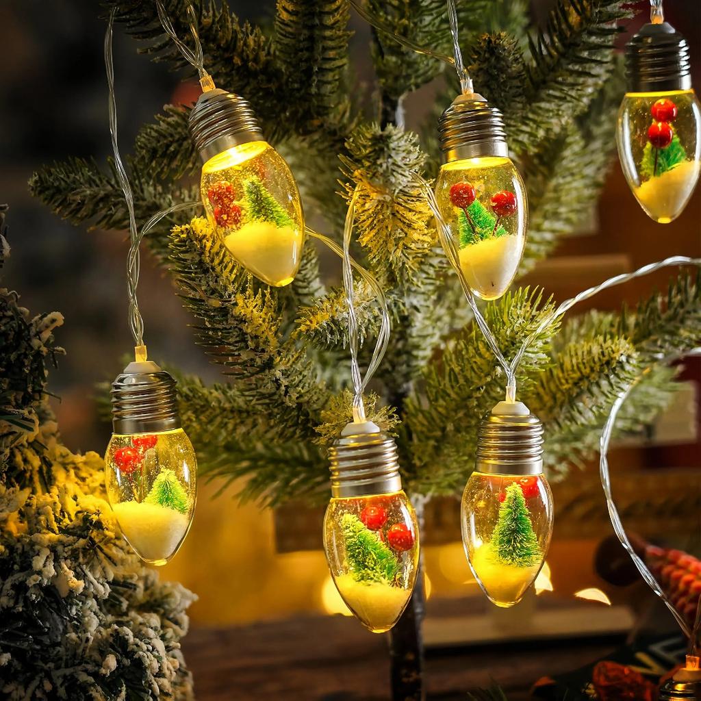 3M 20LED Globe Bulbs String Light with Snow & Cute Ornaments Perfect For Home Patio Fireplace Christmas Xmas Tree Decoration