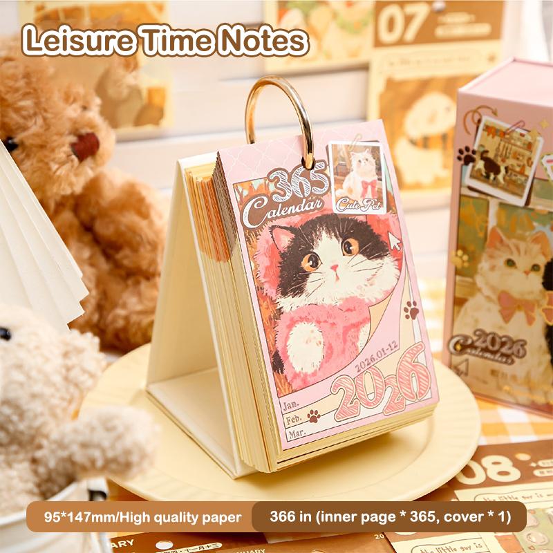 

Настільний календар 2026 року зі скріпленням на золоту спіраль, 365 днів, Кітті Цуценя Домашній улюбленець Малюнок Наклейка Картка Односторонній перегортання сторінок Щоденний планувальник Календар A1