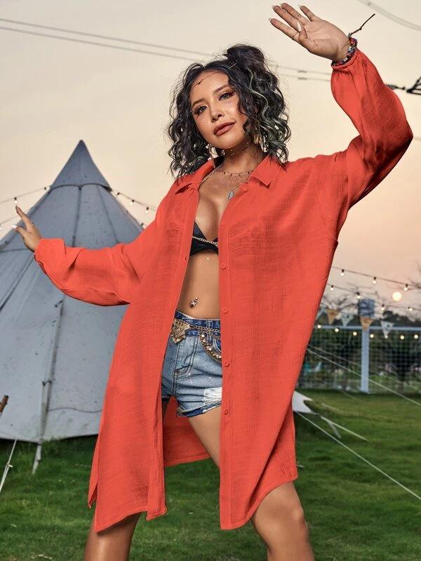 "Bamboo Cotton Long-Sleeve Beach Cover-Up Cardigan"