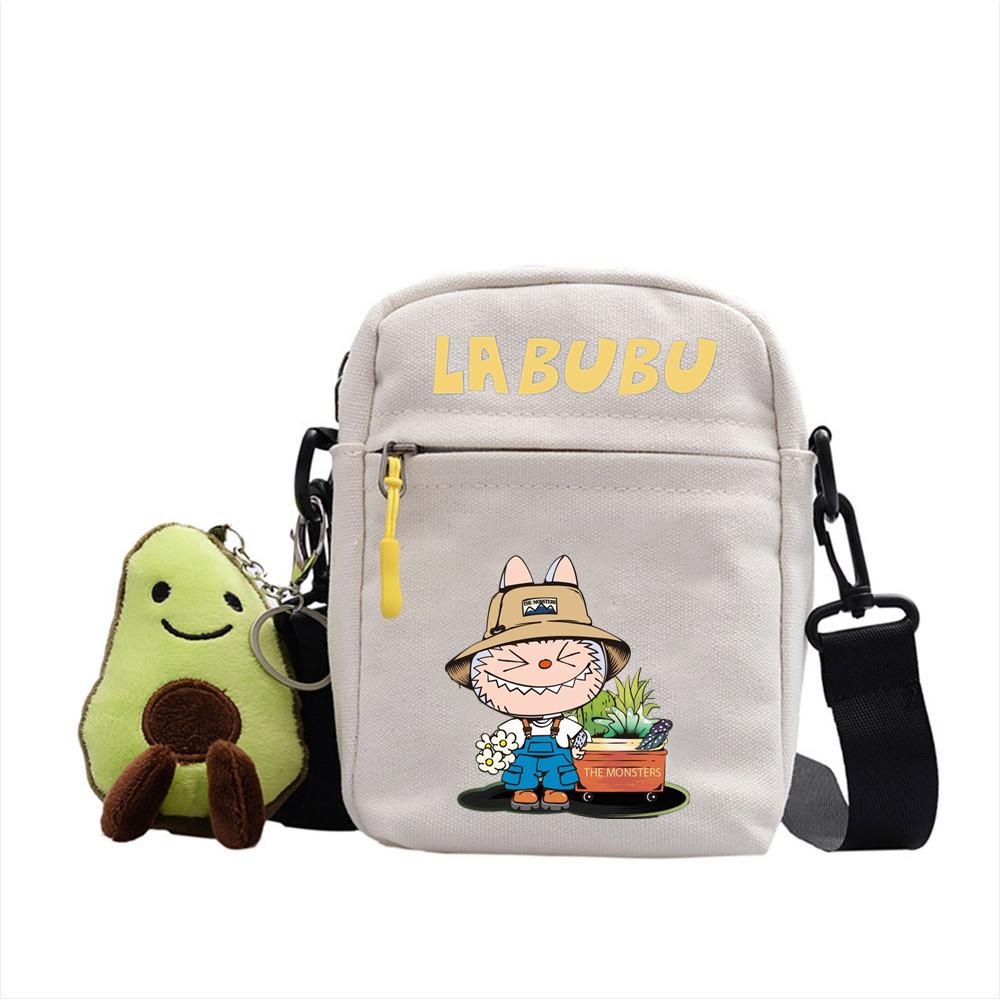 LABUBU canvas bag LABUBU peripheral small square bag doll nylon canvas lightweight simple versatile crossbody bag