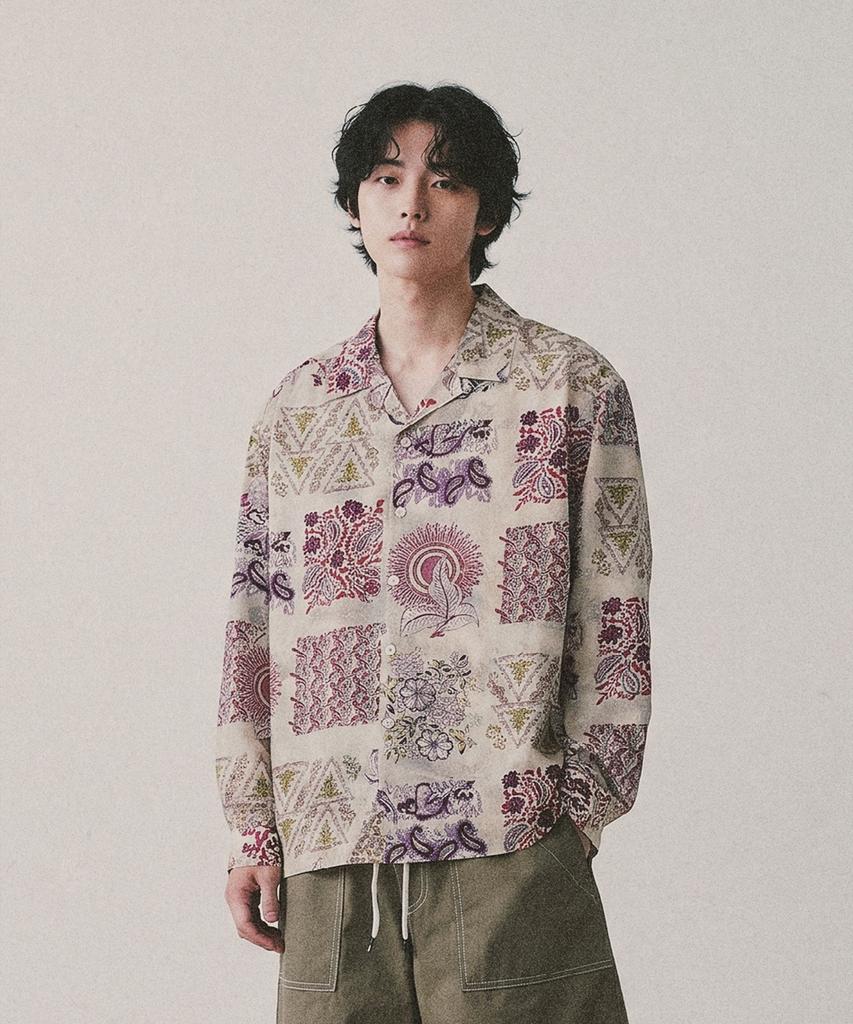 Nainneoscheu Ethnic Paisley Open Collar Shirt_Purple