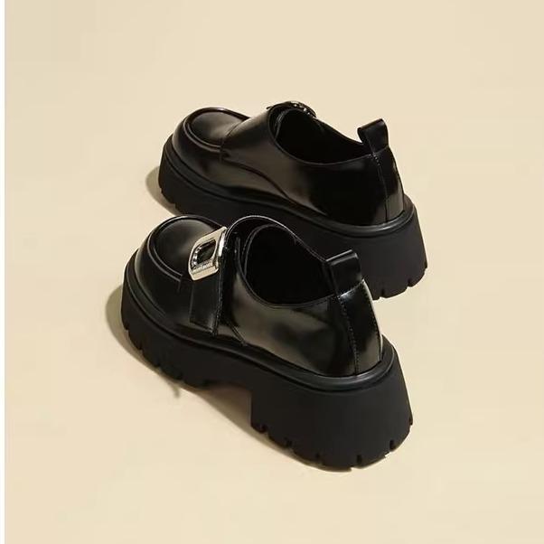 

Platform small leather shoes women s early spring 2025 new British style muffin single shoes retro height-increasing versatile loafers 35 чёрный