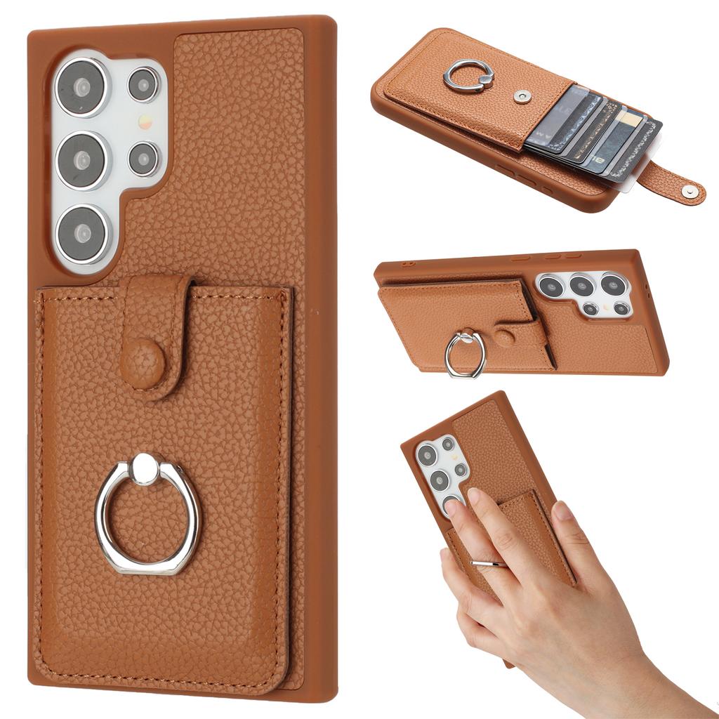 For Samsung Galaxy S25 Ultra Case with Ring Kickstand Drawing Type Card Slots Leather Back Cover