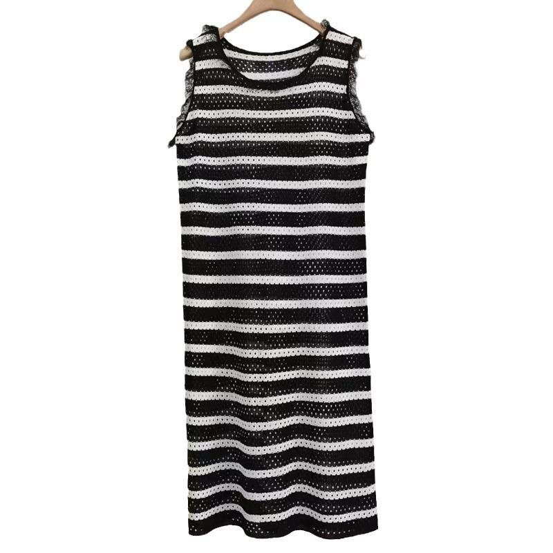 

Полосатое платье-жилет с подтяжками для женщин, летнее, без рукавов, свободный дизайн, юбка средней длины с высокой талией One size