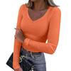 Women's  And Winter Slim Bottom T-shirt Fashion Casual Solid Color V-Neck Pullover Long Sleeve Top