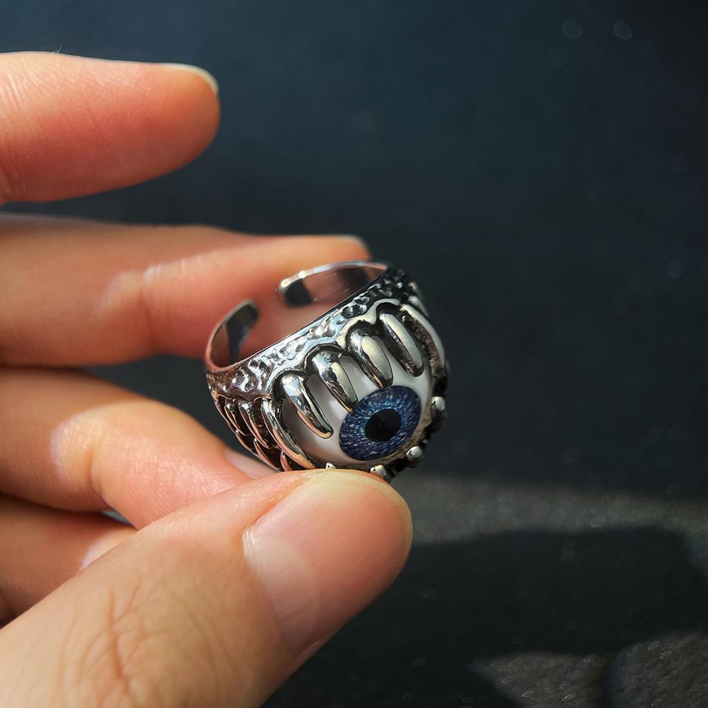 Retro Teufelsauge Verstellbarer Offener Ring Für Männer Punk Gothic Edgy Zirkon Biker-Accessoires Zähne Cosplay Halloween Mystisches Geschenk