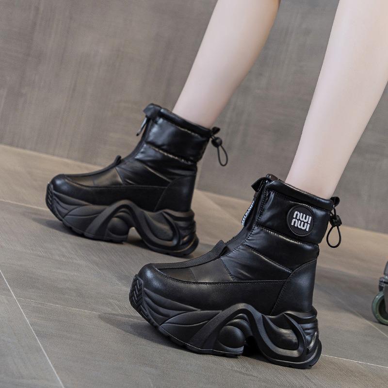 Medium and high tube waterproof thick sole inner height increase velvet non-slip snow boots children's new winter warm cotton shoes