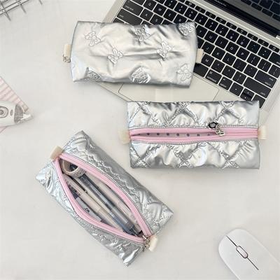 Damen Make-up Pinsel Aufbewahrungstasche Wasserdichtes Schüler Federmäppchen Stiftebox Mädchen Niedliche Schleife Schreibwaren Organizer Reißverschluss Münzbörse