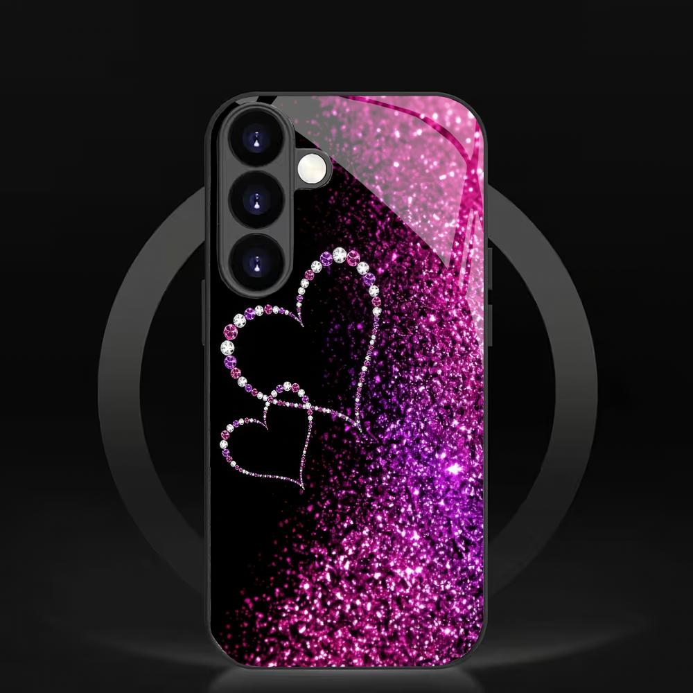 Custodia per telefono decorativa in vetro temperato a forma di cuore adatta per Samsung Galaxy S26 S25 S24 S23 S22 S20 FE/Ultra/Plus antiurto