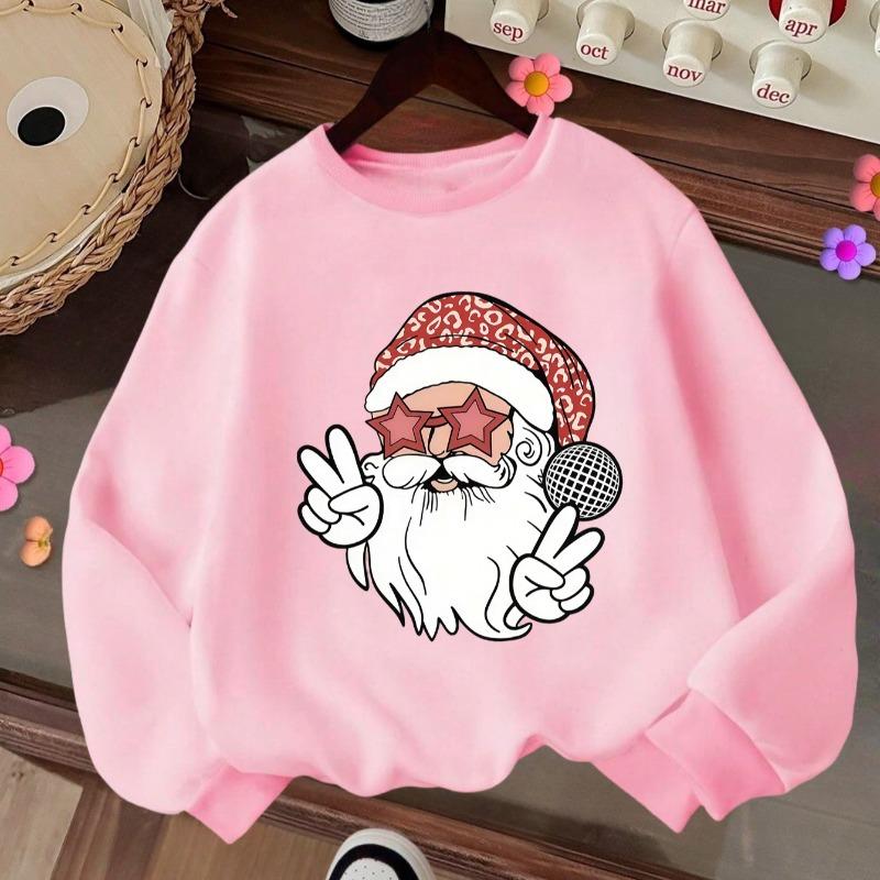 Kids Crewneck Sweatshirt, Creative Cartoon Santa Claus Print, Casual Tops for Fall & Winter