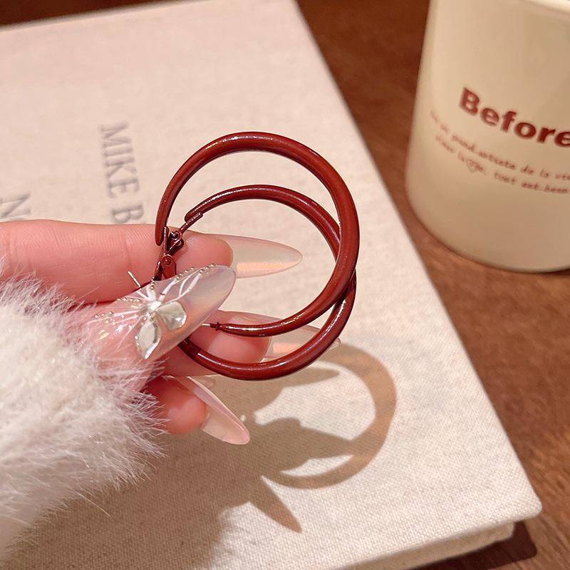 Ankola Kolczyki w stylu hongkońskim czerwone retro duże koła - Lekki luksus niszowa biżuteria high-end