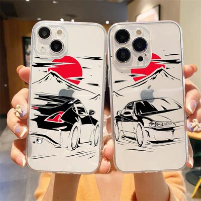 Japan JDM Sportwagen Männlich Männer Transparent Weiche Telefon Fall Für iPhone 15 14 13 12 11 Pro Max XS X XR 7 8 Plus Stoßfest Abdeckung