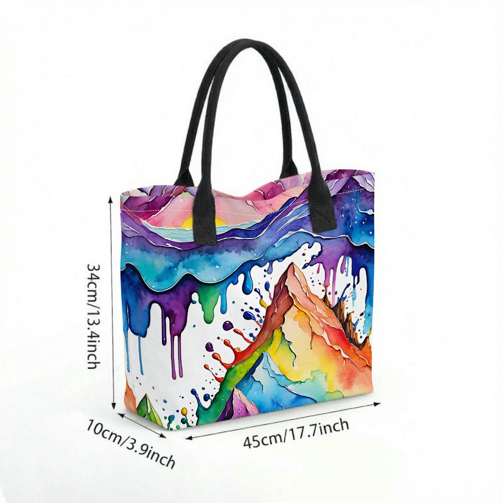 Watercolor Mountain Print Tote Bag Large Casual Shoulder Bag for Daily Travel Shopping