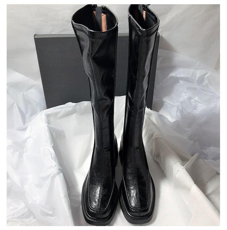 New Designer Vintage Thick Heel Women Knee High Boots Fashion Side Zippers Shoe Autumn Winter Ladies Concise Long Botas De Mujer