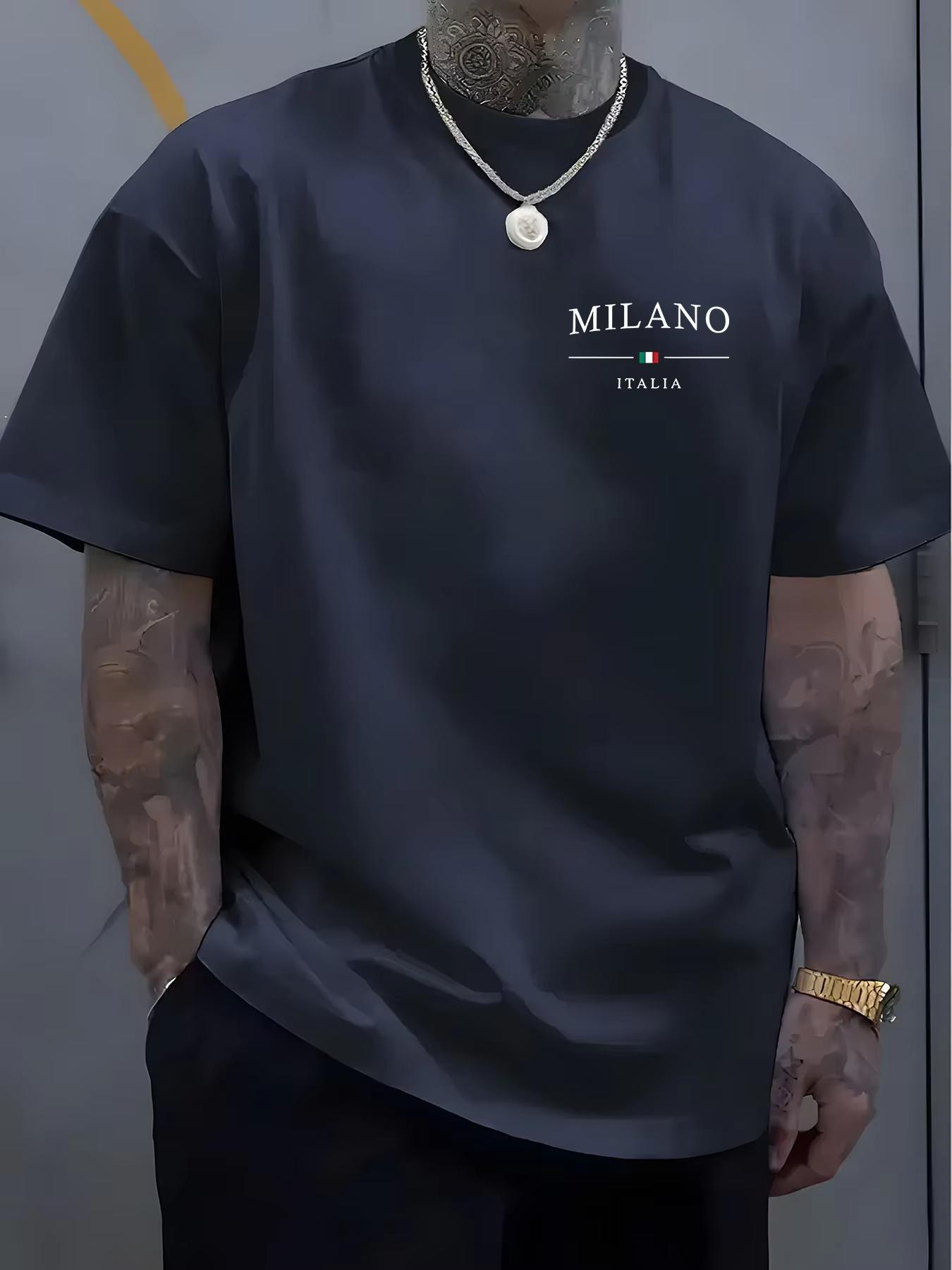 

Mens casual short sleeved Tshirt paired with Milan Italian print round neck outdoor summer top breathable and comfortable 3XL