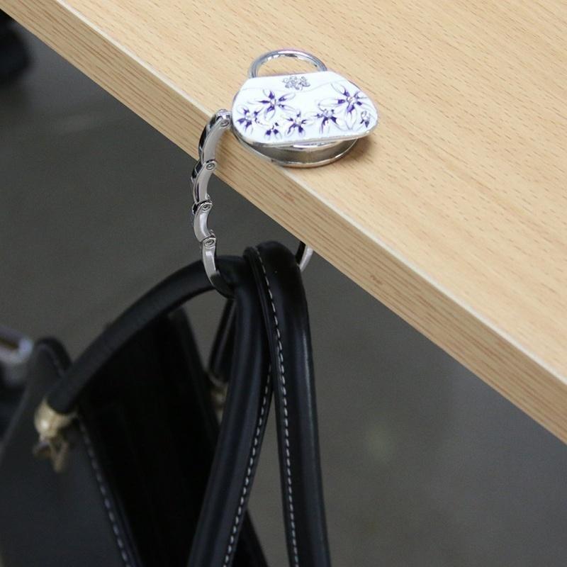 Porcelain Folding Handbag Purse Bag Table Hook Hanger Holder Gift White Room Accessories Hooks