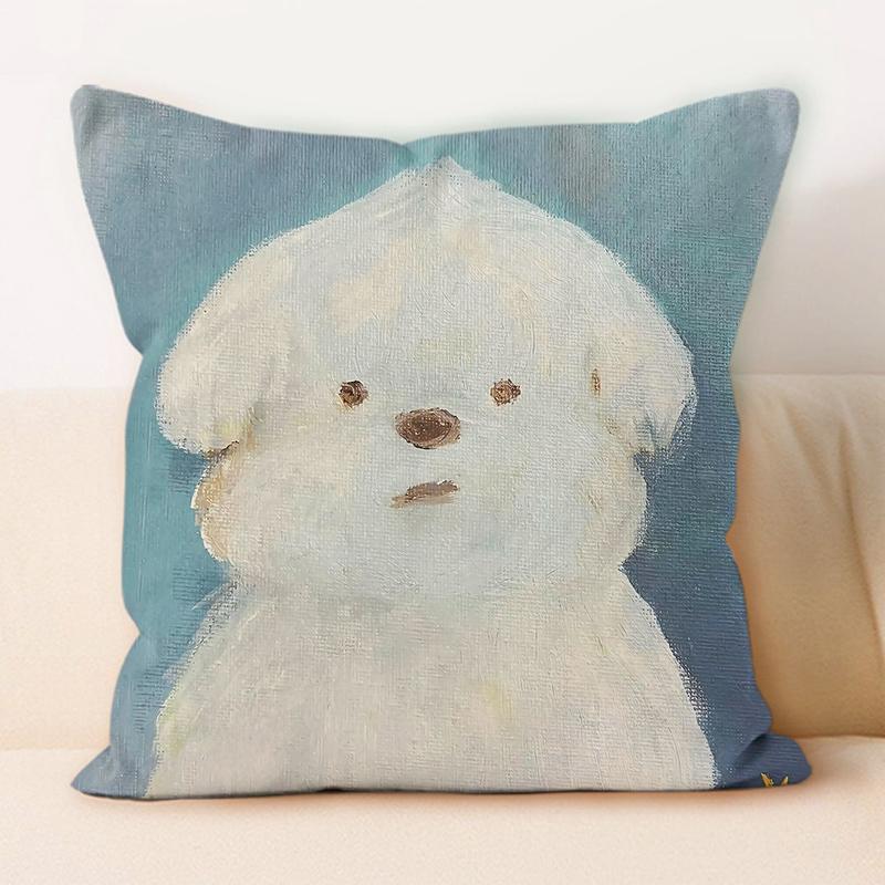 

Adorable White Fluffy Dog Oil - Painting Style Throw Pillow Cover 16x16Inch
