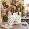  Floral Print Canvas Tote Bag for Women Daily Use Portable Shopping Shoulder Handbag with Elegant Wild Flower Pattern