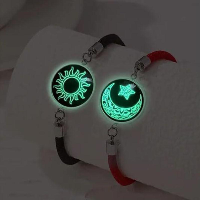 New 2pcs/Set Noctilucent Sun Moon Paired Love Bracelet Valentine Day Gift Handmade Adjustable Luck Red Thread Matching Braslet