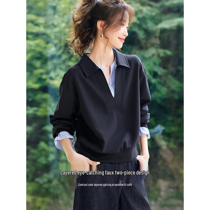 MIU Style Damen-Sweatshirt mit zweifarbigen Streifen im Fake-Zweiteiler-Look
