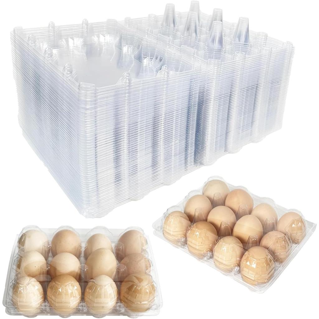 100 Pack of 12-Count Clear Plastic Egg Cartons 3×4 Grid Reusable Stackable Egg Containers for Farm Market Kitchen Storage Egg Holder for Fridge