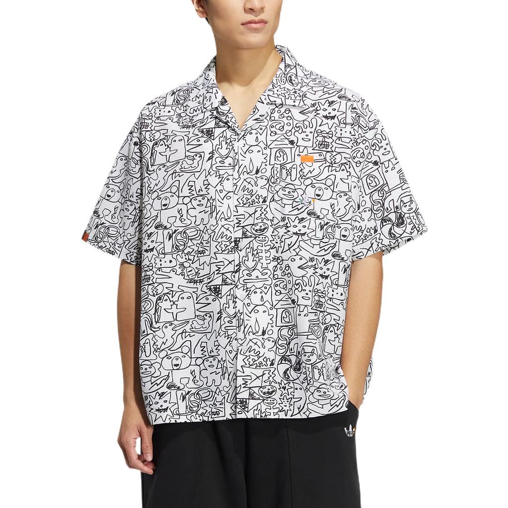 adidas Originals Trefoil SS22 Camicia Casual Stampata a Maniche Corte da Uomo Top Bianco HR6450