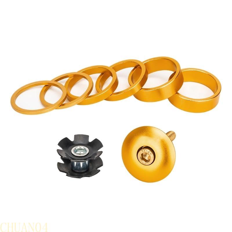 Sada distančních podložek pro hlavové složení jízdního kola z hliníkové slitiny s víčkem představce, dlouhými šrouby a hvězdicí pro hlavové složení přední vidlice - Distanční podložky pro přední vidlici jízdních kol