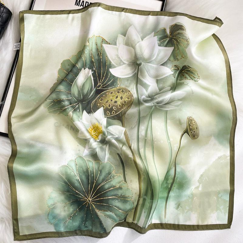100% Nature Silk Scarf Women Neck Square Headband Scarves Bandana Fashion Hijab Poncho Scarves Pashmina  Female Foulard 53cm