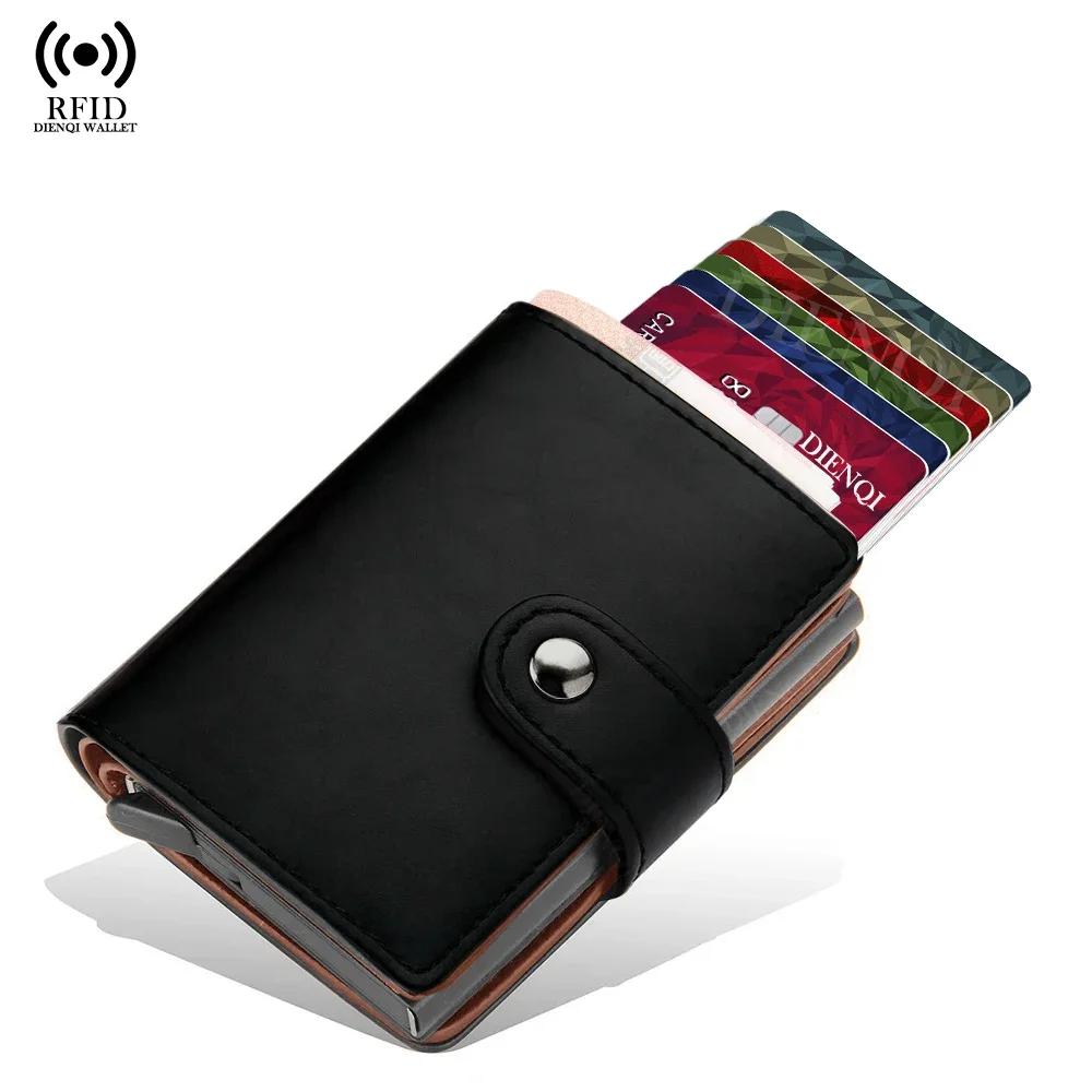 Pu Leather Credit Card Holder Luxury Id Cardholders Pop Up Metal Mini Minimalist Wallet for Women Men Coin Purse  Badge Holder