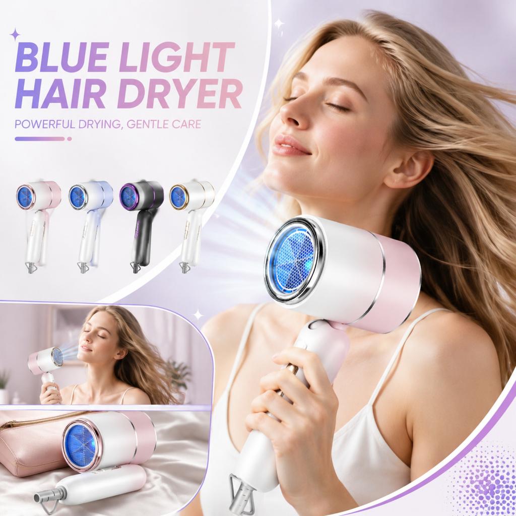 Portable Foldable Hair Dryer with Blue Light Technology High Power Compact Design for Home Dormitory Use Lightweight Travel Hairdryer