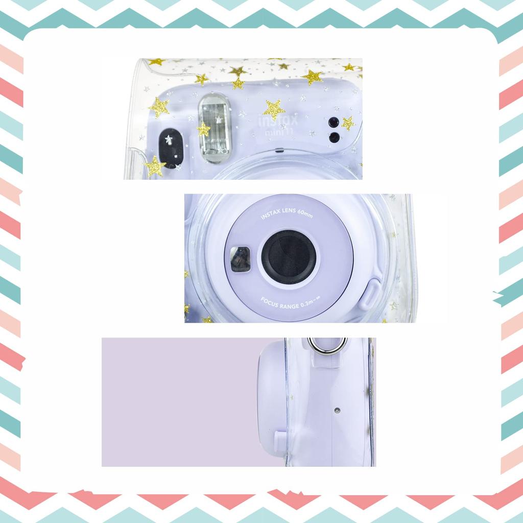 HIYQIN Instax Mini Case, Transparent Cover, Cute Camera Bag with Shoulder Strap, Made of PVC, Perfect Star Design
