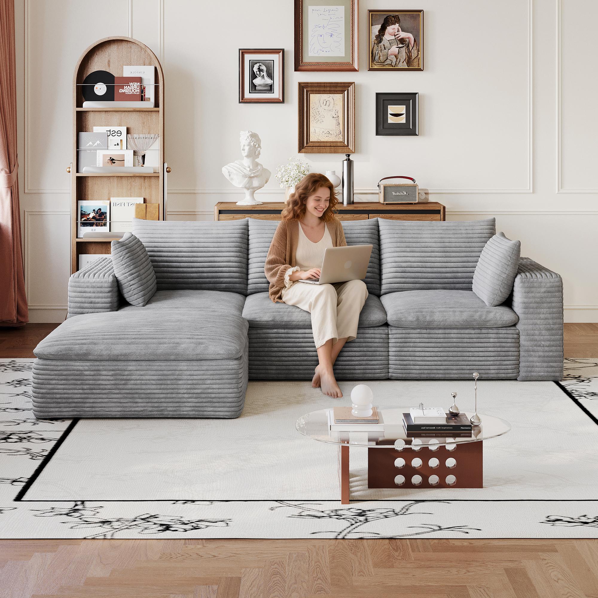 260cm Corduroy Cloud Sofa, Double-Layer Design