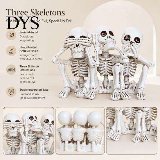 Personalized Birthday Souvenir Halloween Three Wise Skull Ornaments, See No Hear Speak Evil Conjoined Curious Oddities Collectibles Skeleton