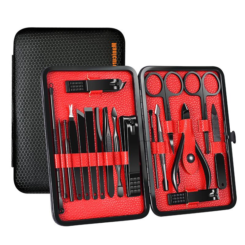 18-Piece Nail Care Kit - Clippers Cuticle Nipper Ingrown Toenail Pliers Pedicure & Manicure Tools for Home/Gift (Black)