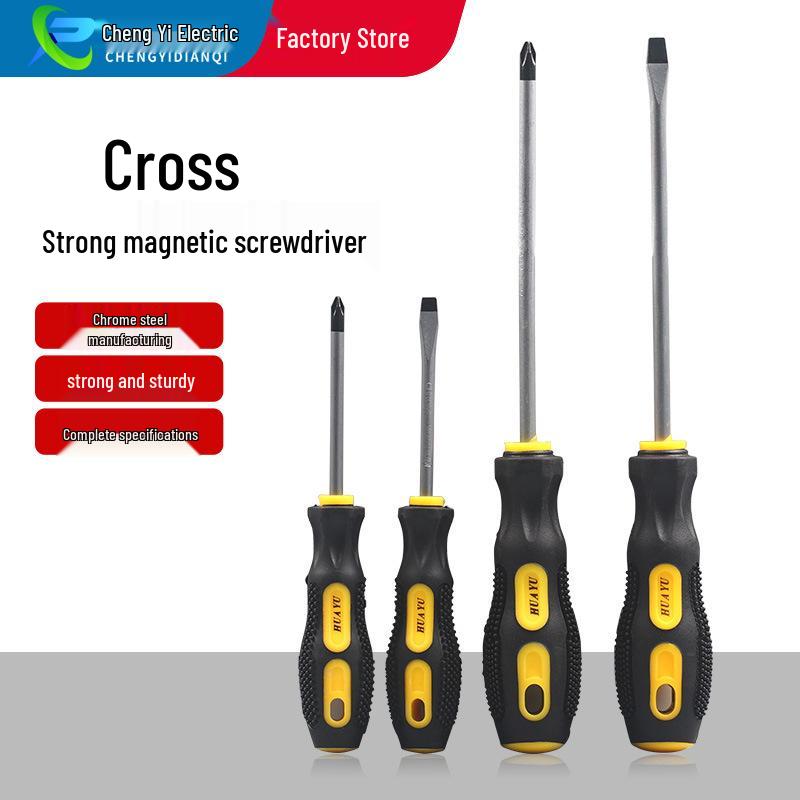 Industrial Rubberized Phillips and Slotted Screwdriver with Magnetic Bit and Non-Slip Handle.