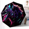 1 Stück Neon Wolf Automatisches Öffnen/Schließen Freizeit Cooler Regenschirm mit Winddichtem, Funktionalem Design, 8-Speichen Robuster Schirm